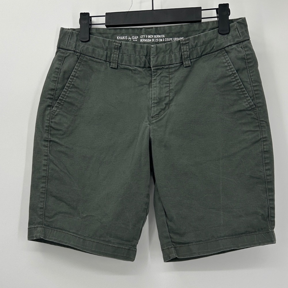 Gap Women Olive Green Khakis City 9 Inch Bermuda Shorts Size 0 Mid Rise Chino
